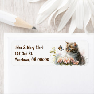 Watercolor Kitten With Butterfly