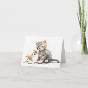 Watercolor Kitten With Daisy Note Card
