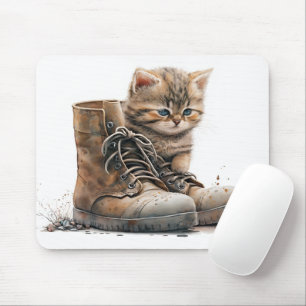 Watercolor Kitten With Old Shoes Mouse Pad