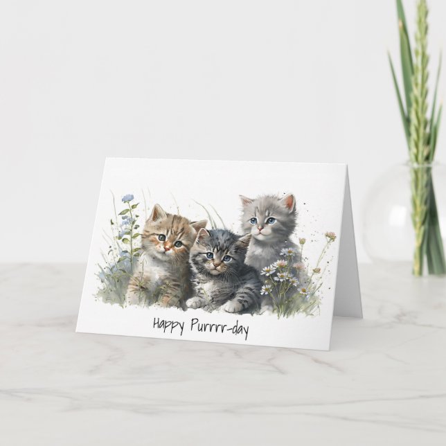 Watercolor Kittens Birthday Card (Front)
