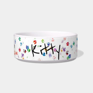 Watercolor Kitty Paws Bowl