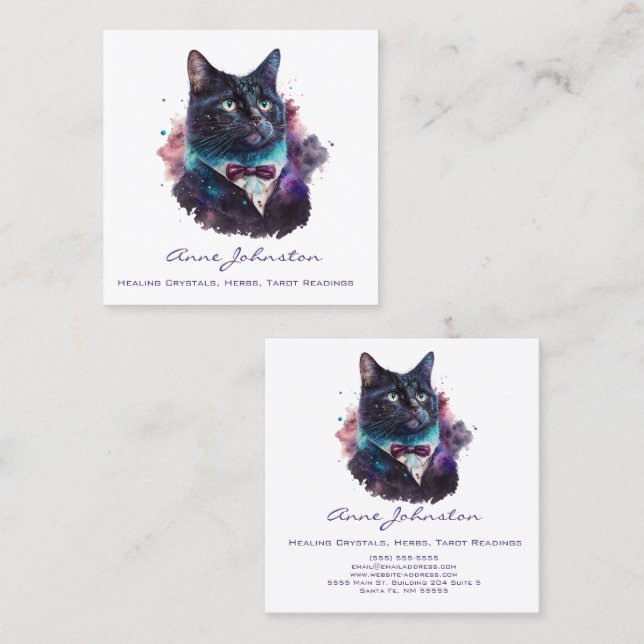 Watercolor Kitty Wearing a Suit Square Business Card (Front/Back)