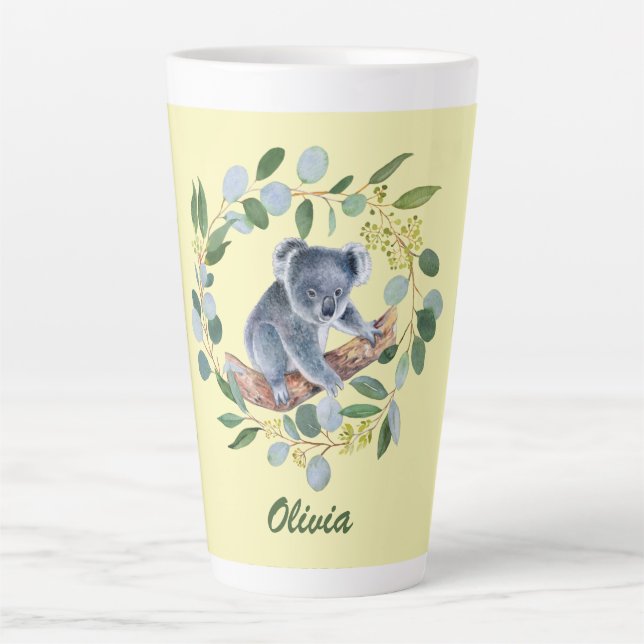 Watercolor Koala and Eucalyptus Wreath   Latte Mug (Front)