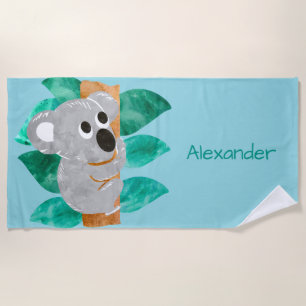 Watercolor Koala Bear Kids Personalized Cute Beach Towel