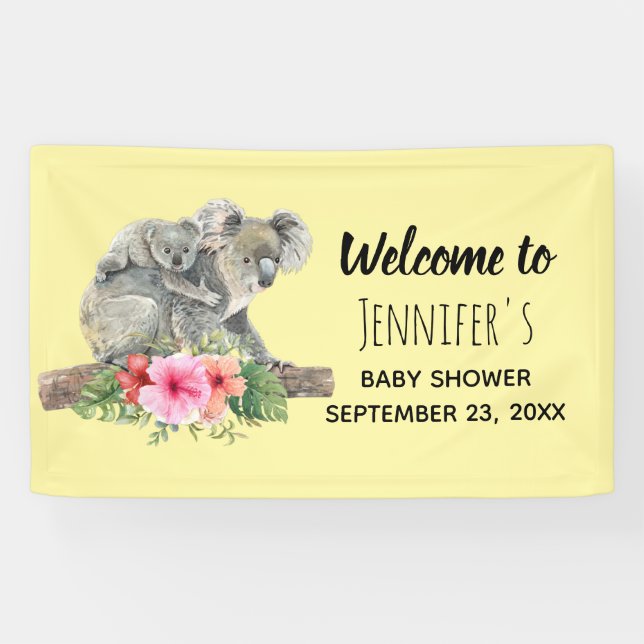 Watercolor Koala Bears Cute Baby Shower Banner (Horizontal)