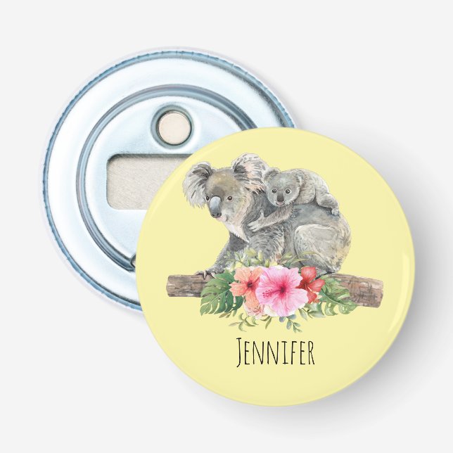 Watercolor Koala Bears Cute Mom & Baby Bottle Opener (Front)