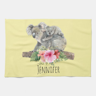 Watercolor Koala Bears Cute Mom & Baby Kitchen Towel