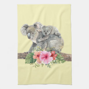 Watercolor Koala Bears Cute Mom & Baby Kitchen Towel
