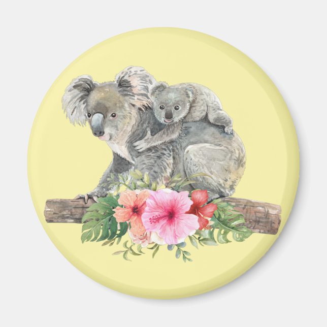 Watercolor Koala Bears Cute Mom & Baby Magnet (Front)