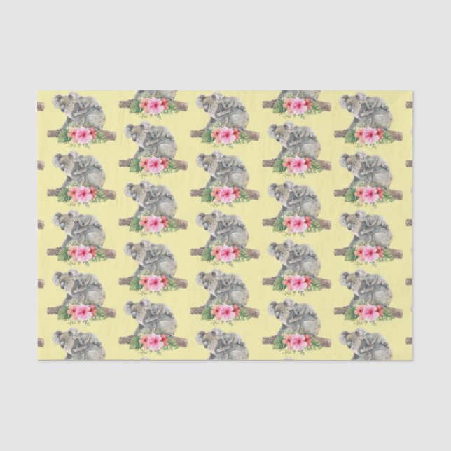 Watercolor Koala Bears Cute Mom & Baby Pattern Tissue Paper (Front)