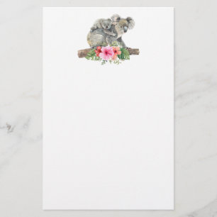 Watercolor Koala Bears Cute Mom & Baby Stationery