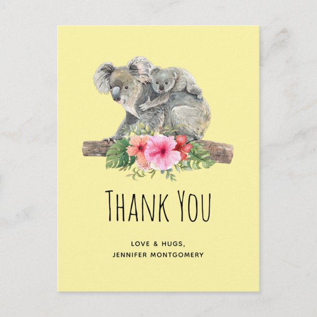 Watercolor Koala Bears Cute Mom & Baby Thank You Postcard (Front)