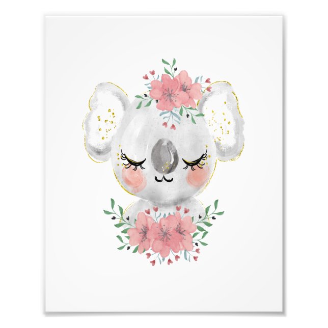 Watercolor Koala with Florals Photo Print (Front)
