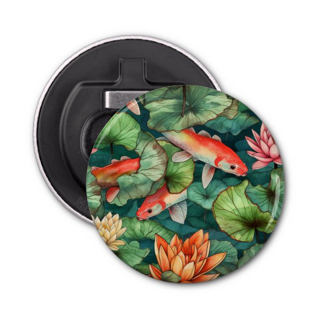 Watercolor Koi and Water Lilies Bottle Opener (Front)