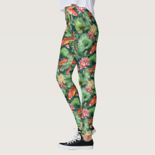 Watercolor Koi and Water Lilies Leggings