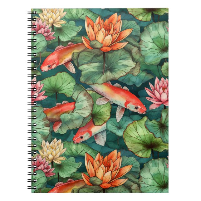 Watercolor Koi and Water Lilies Photo Notebook (Front)
