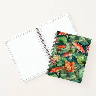 Watercolor Koi and Water Lilies Spiral Notebook