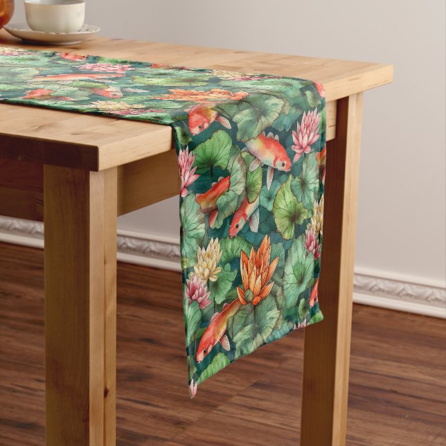 Watercolor Koi and Water Lilies Table Runner (In Situ)