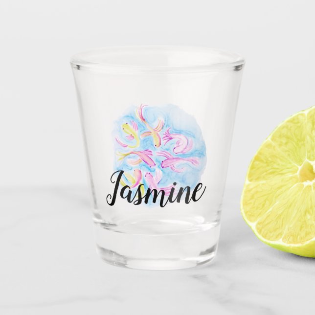 Watercolor Koi Fish Colourful Custom Personalized Shot Glass (Front)