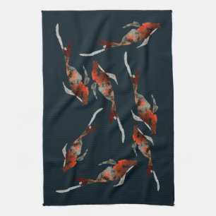 Watercolor koi fish illustration kitchen towel