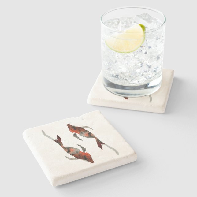 Watercolor koi fish illustration stone coaster (Side)