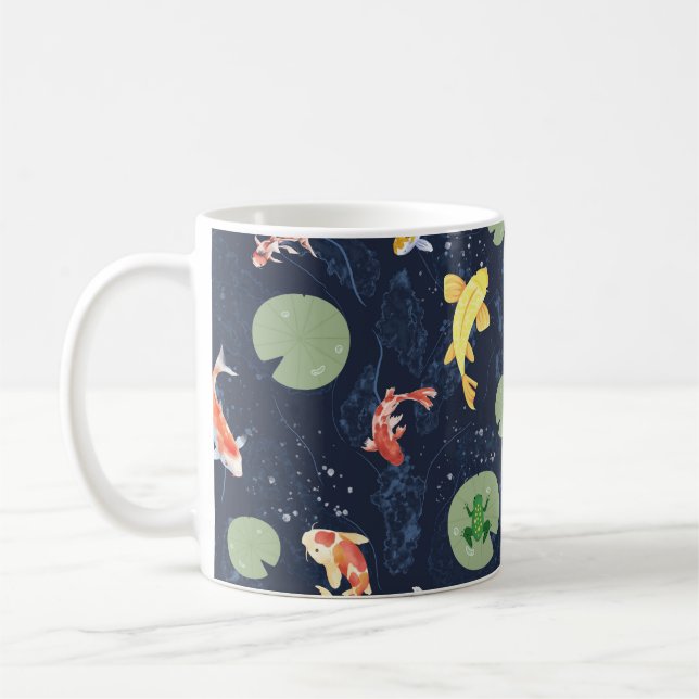 Watercolor Koi Fish Pond Seamless Pattern Coffee Mug (Left)