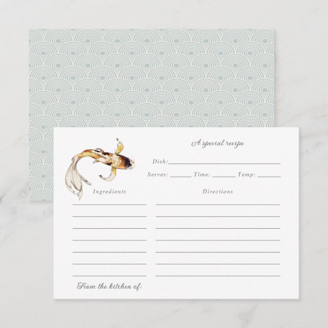 watercolor koi fish recipe card (Front/Back)
