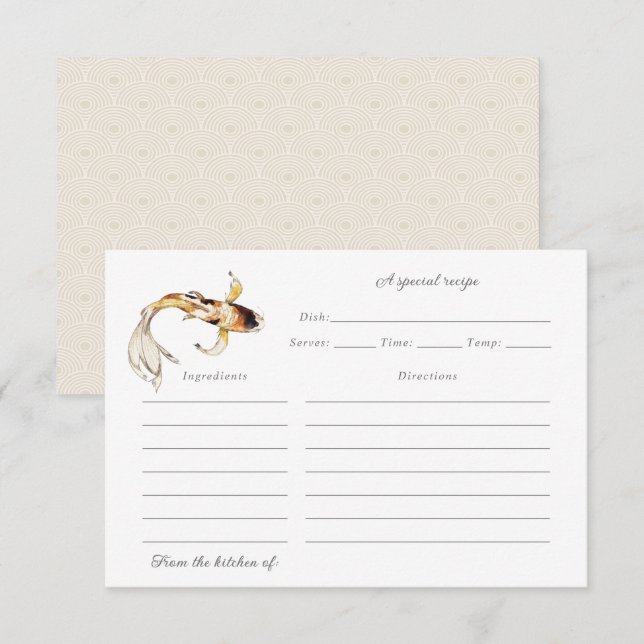 watercolor koi fish recipe card (Front/Back)