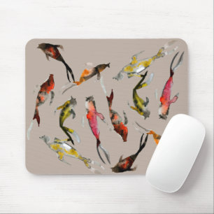 Watercolor koi fish red brown gold mouse pad