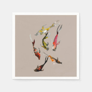 Watercolor koi fish red brown gold napkin