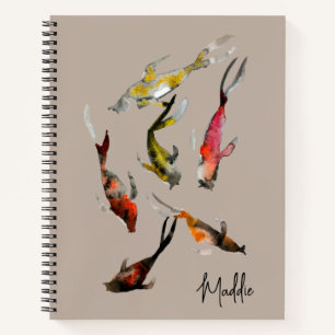 Watercolor koi fish red brown gold notebook