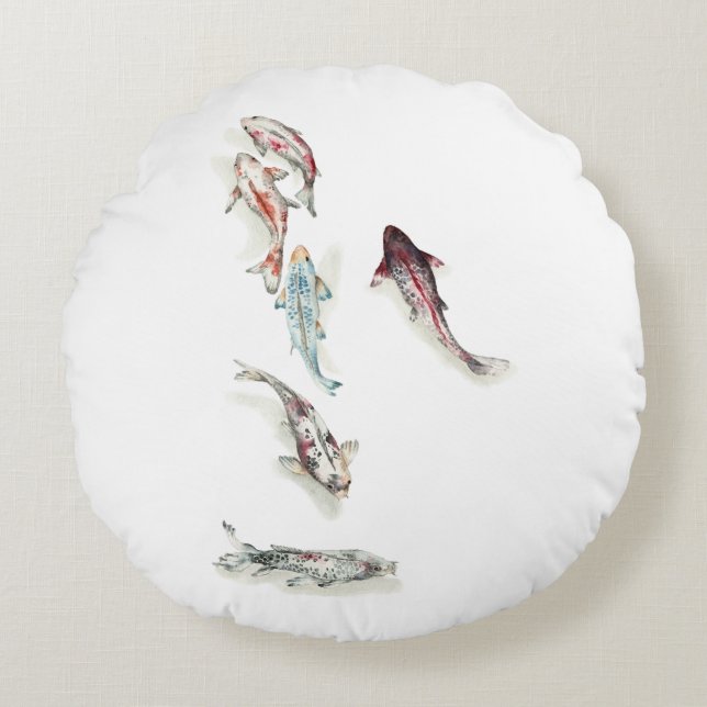 Watercolor Koi Fish Round Pillow (Front)