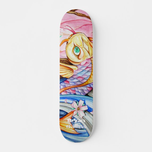 Watercolor Koi Fish Skateboard (Front)