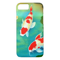 Watercolor Koi Fish Swimming in Pond