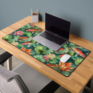 Watercolor Koi & Water Lilies Desk Mat