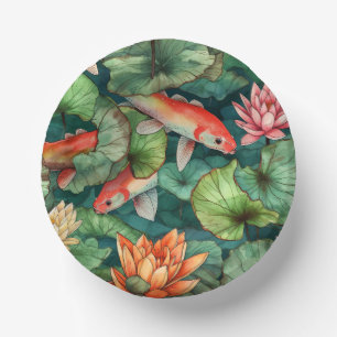 Watercolor Koi & Water Lilies Paper Bowls Paper Plate