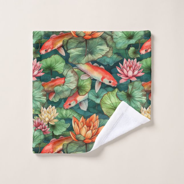 Watercolor Koi & Water Lilies Wash Cloth (Wash Cloth)