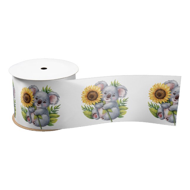 Watercolor Koloa Bear With Sunflower Satin Ribbon (Spool)