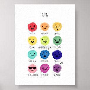 Watercolor Korean Hangul feelings poster