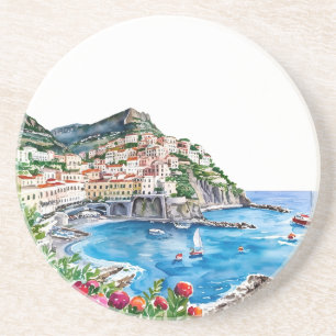 Watercolor La Dolce Vita Italian Amalfi Coast Coaster