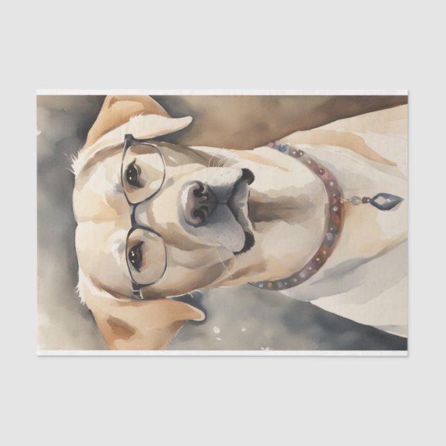 Watercolor Labrador in Glasses Decoupage  Tissue Paper (Front)