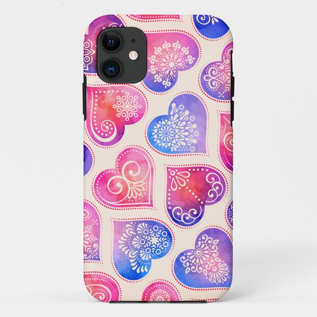 Watercolor Lace Hearts Pattern Case-Mate iPhone Case (Delicate lace hearts meet dreamy watercolor hues.”)