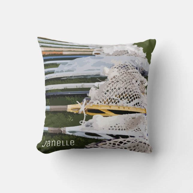 Watercolor Lacrosse Sticks Throw Pillow (Front)