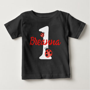 Watercolor Ladybug 1st Birthday Black Baby T-Shirt