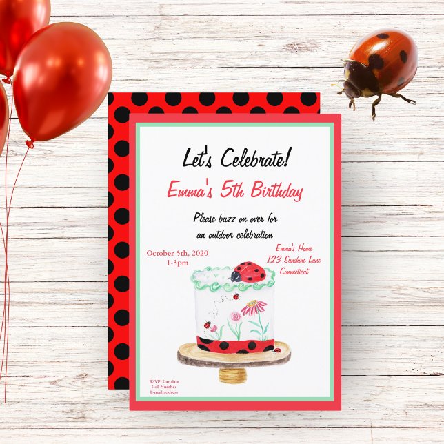 Watercolor Ladybug Cake Birthday Invitation (Creator Uploaded)