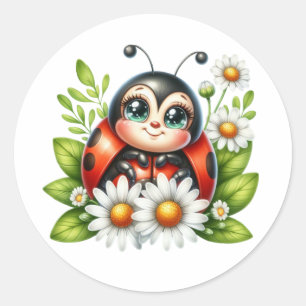 Watercolor Ladybug  Classic Round Sticker