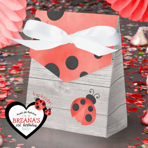 Watercolor Ladybug on Wood Birthday Treat Favor Box