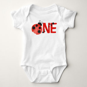 Watercolor Ladybug ONE 1st Birthday White Baby Bodysuit