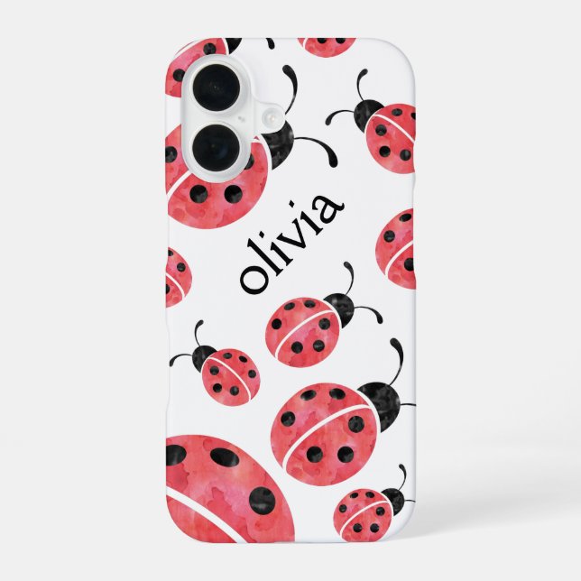 Watercolor Ladybug Personalized iPhone Case (Back)