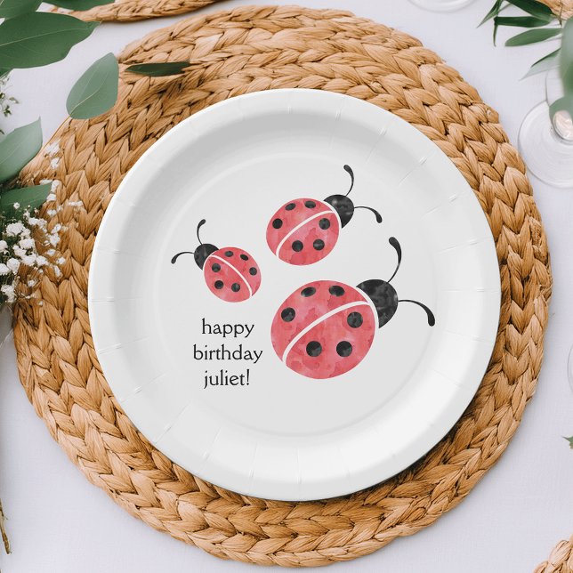 Watercolor Ladybug Personalized Paper Plates (Creator Uploaded)